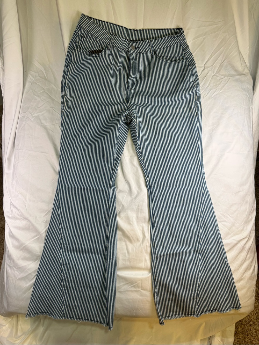 Striped Flared Cotton Pants — Blue & White